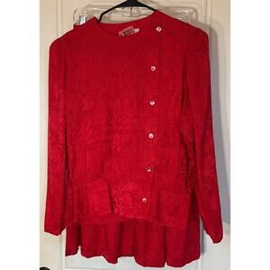 Argenti Red 2pc 100% Pure Silk Blouse & Skirt Party Christmas Suit 12